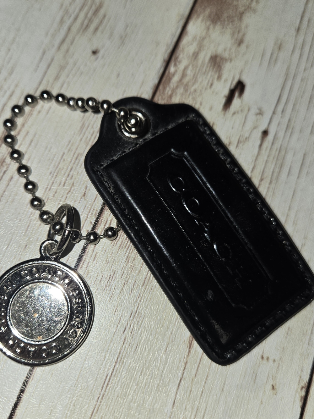 Coach Black Leather Hangtag Keychain Charm Silver Tone - Picture 2 of 13